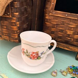 Floral White Teacup and Saucer Set